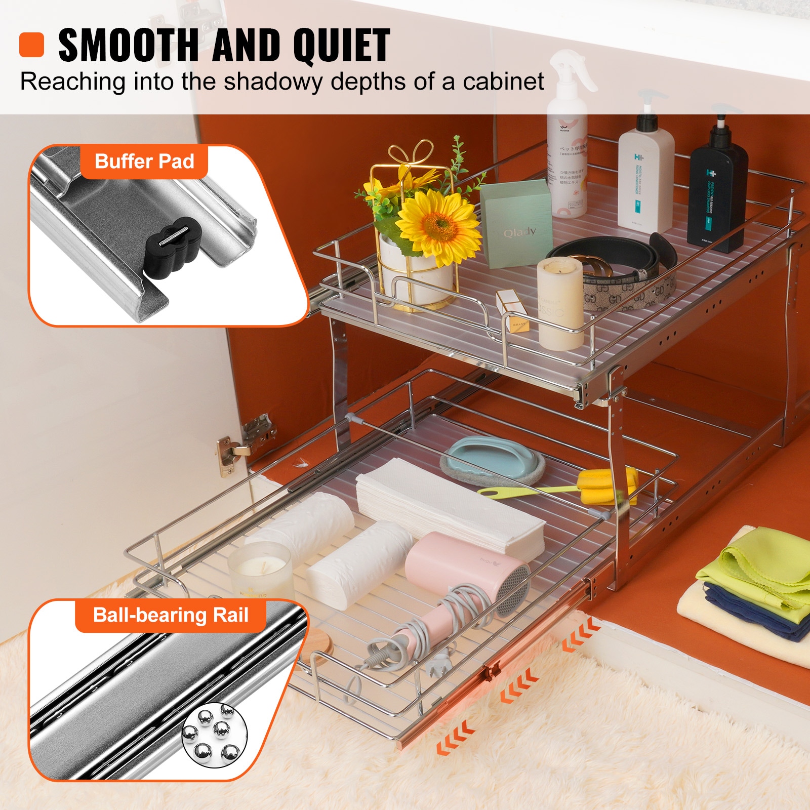 2-tier Pull-out Cabinet Organizer Heavy-duty Sliding Shelf System_voghion.com